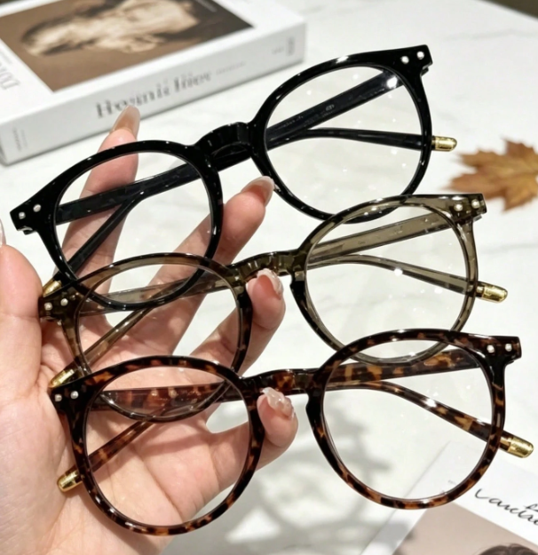 Rivelle Round Blue Light Glasses – Women's 3-Piece Fashion Eyewear Set | Tortoiseshell & Solid Frames | Studded Full-Rim Glasses