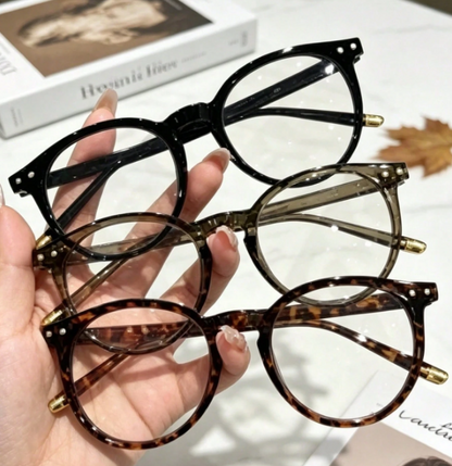 Rivelle Round Blue Light Glasses – Women's 3-Piece Fashion Eyewear Set | Tortoiseshell & Solid Frames | Studded Full-Rim Glasses