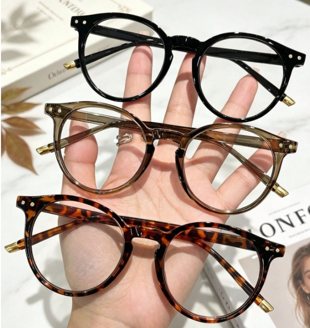 Rivelle Round Blue Light Glasses – Women's 3-Piece Fashion Eyewear Set | Tortoiseshell & Solid Frames | Studded Full-Rim Glasses