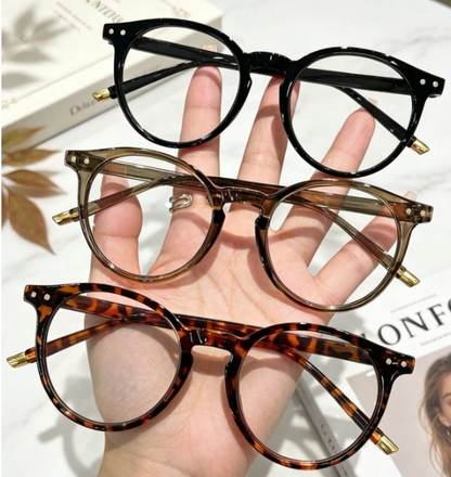 Rivelle Round Blue Light Glasses – Women's 3-Piece Fashion Eyewear Set | Tortoiseshell & Solid Frames | Studded Full-Rim Glasses