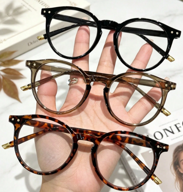 Rivelle Round Blue Light Glasses – Women's 3-Piece Fashion Eyewear Set | Tortoiseshell & Solid Frames | Studded Full-Rim Glasses