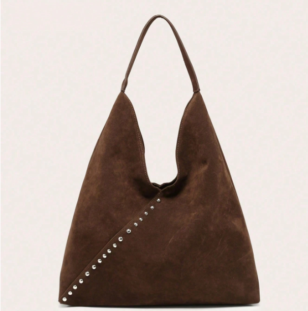 Rivelle Studded Suedette Hobo Bag – Women’s Large Top Handle Handbag | Spacious Open Design | Fashionable Office Tote