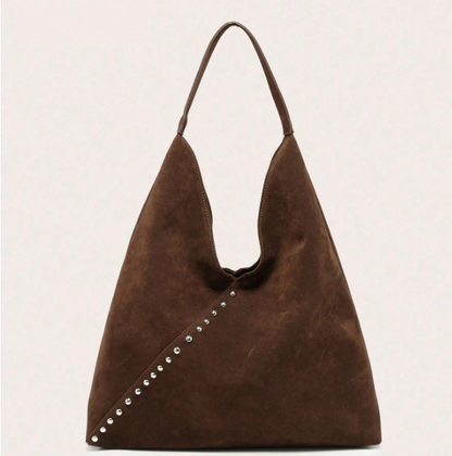 Rivelle Studded Suedette Hobo Bag – Women’s Large Top Handle Handbag | Spacious Open Design | Fashionable Office Tote