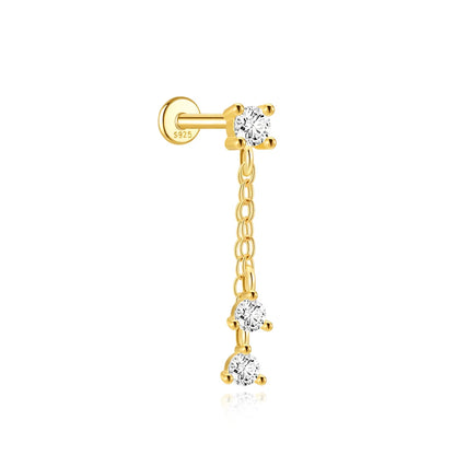 Elarisse 925 Sterling Silver Zircon Chain Stud – Women’s Flat-Back Piercing Earring | Kite Stone & Star Tassel Detail | Fine Jewellery