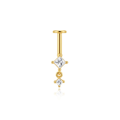 Elarisse 925 Sterling Silver Zircon Chain Stud – Women’s Flat-Back Piercing Earring | Kite Stone & Star Tassel Detail | Fine Jewellery