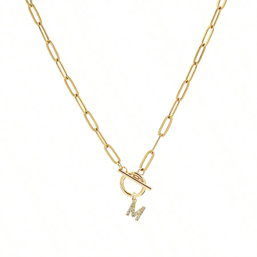 ElaraInitial Paperclip Chain Necklace – Stainless Steel Letter Pendant | Toggle Clasp Choker | Personalised-Style Women’s Jewellery