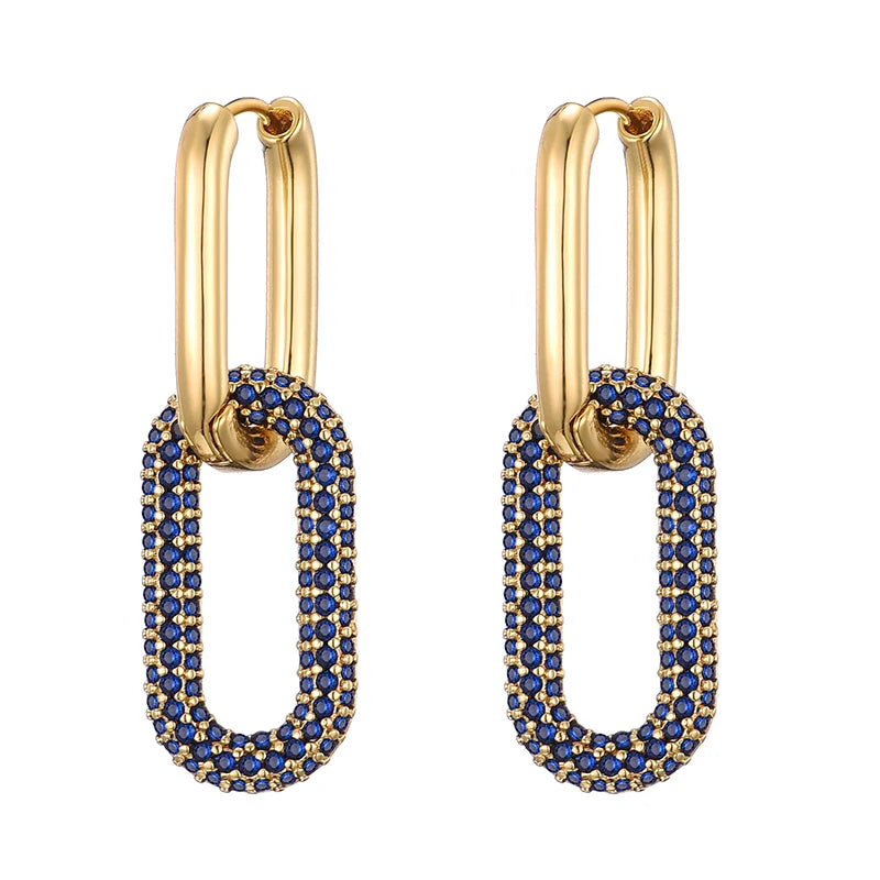 Avelisse Geometric Zircon Hoop Earrings – Gold-Tone Oval & Rectangle Drop Earrings | Colourful Cubic Zirconia | Elegant Women’s Jewellery