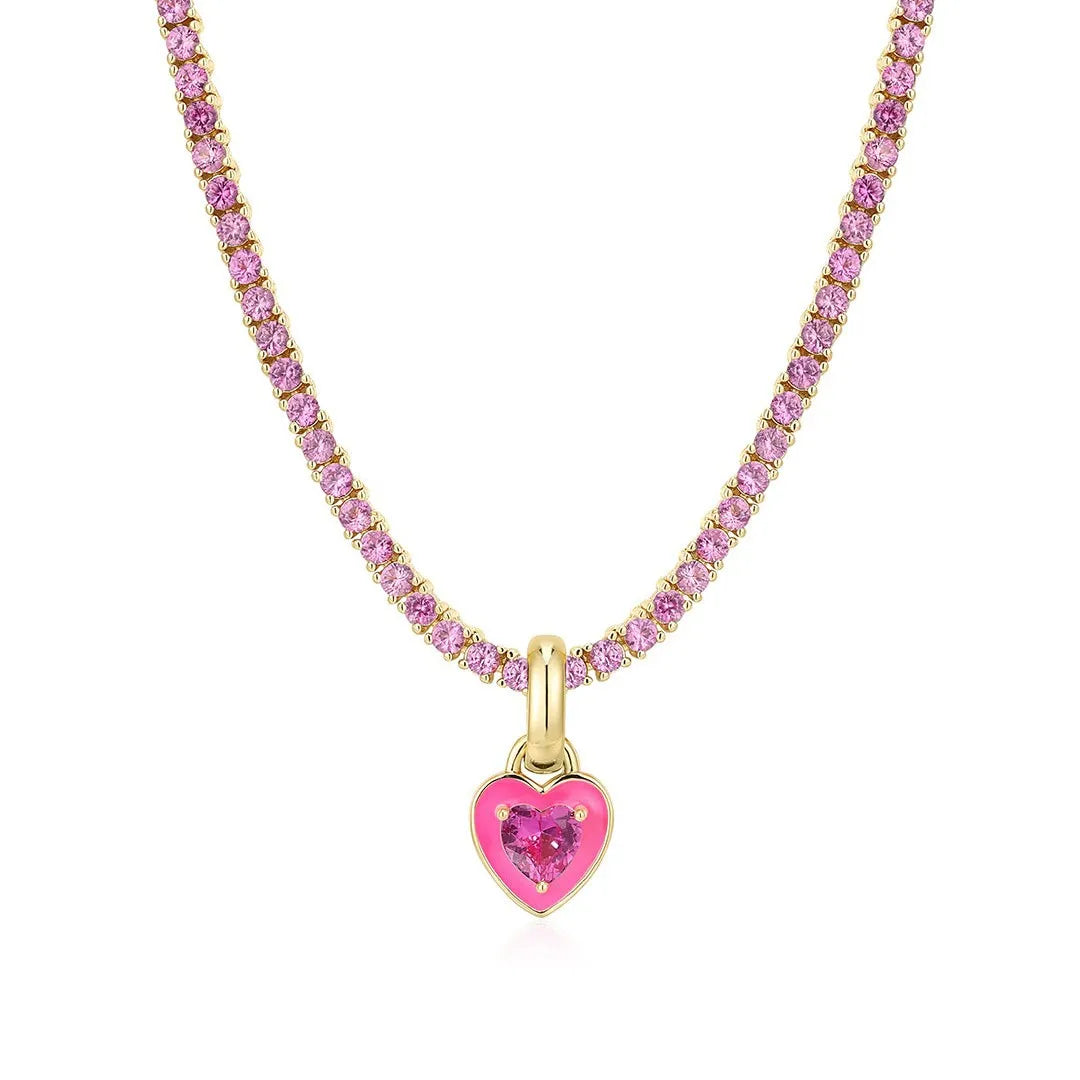 Emerelle Heart Tennis Chain Necklace – Stainless Steel Zircon Choker | Green Crystal & Colourful Enamel | Women’s Statement Jewellery