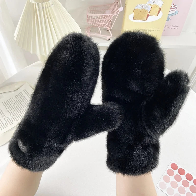 Velmira Faux Fur Winter Gloves – Women's Soft Plush Full-Finger Gloves | Thick Warm Wrist-Length Design | Elegant Cold Weather Accessories