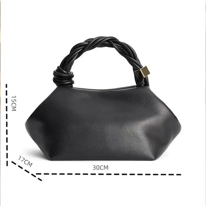 Elvoria Leather Dumpling Bag – Women's Genuine Leather Shoulder Bag | Woven Rope Handle | Soft Everyday Crossbody Handbag