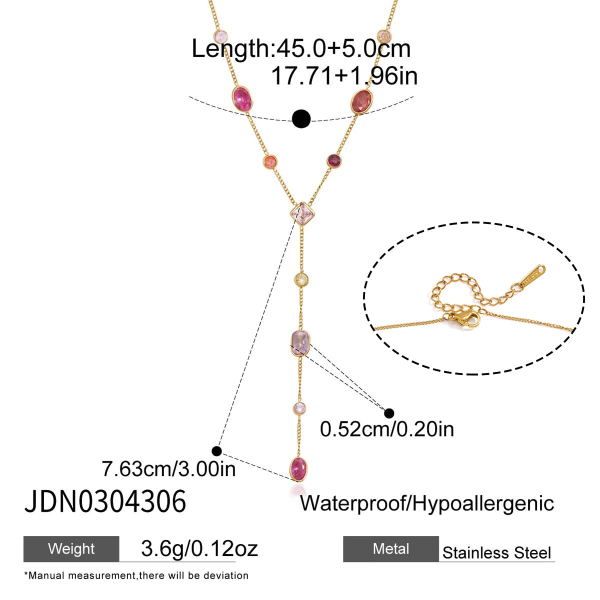 Virelia Multicolour Zircon Y-Shape Necklace – 18K Gold PVD Stainless Steel Jewellery | Geometric Drop Pendant | Women’s Statement Chain