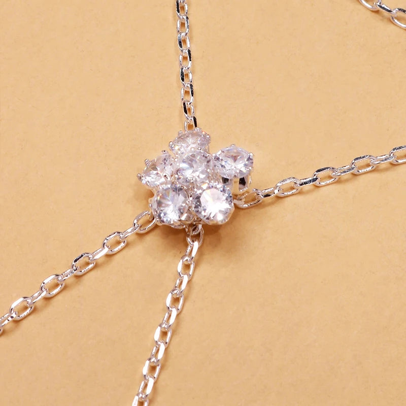FloraLink Zircon Flower Finger Bracelet – Gold-Tone Double-Layer Hand Chain | Minimalist Floral Charm Jewellery | Women’s Finger Bracelet