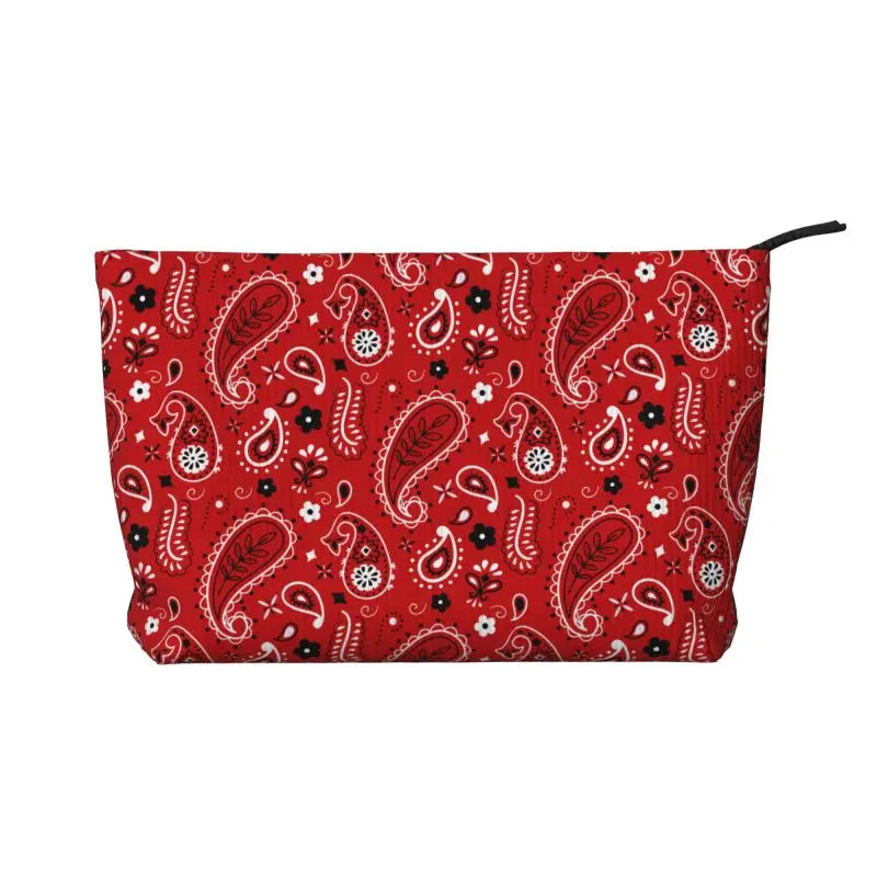 Rosavie Red Paisley Corduroy Makeup Bag – Women’s Bandana Print Cosmetic Pouch | Zip Travel Toiletry Organiser | Casual Beauty Storage Bag