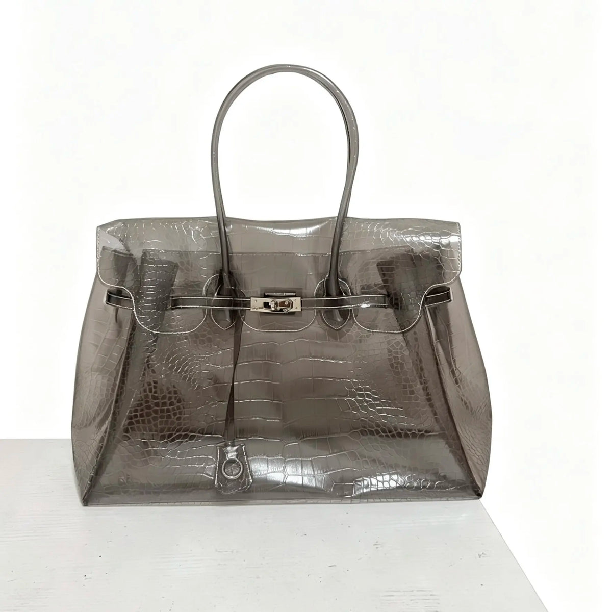 Crocelle Crocodile-Effect Jelly Tote Bag – Women’s Transparent PVC Shoulder Handbag | Candy Colour Large Tote | Chic Underarm Bag