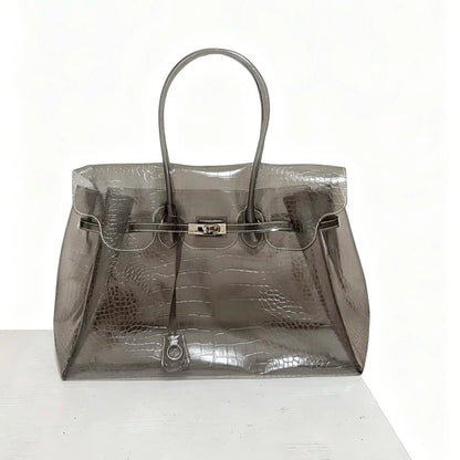 Crocelle Crocodile-Effect Jelly Tote Bag – Women’s Transparent PVC Shoulder Handbag | Candy Colour Large Tote | Chic Underarm Bag