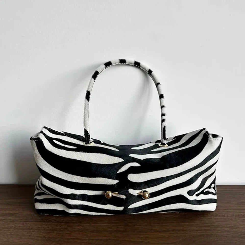 Zebrina Vintage Tote Bag – Women's Zebra Print Faux Leather Handbag | Large Capacity Soft Shoulder Bag | Gold Ball Clasp Purse