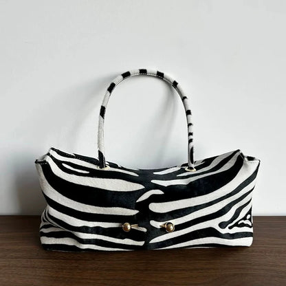 Zebrina Vintage Tote Bag – Women's Zebra Print Faux Leather Handbag | Large Capacity Soft Shoulder Bag | Gold Ball Clasp Purse