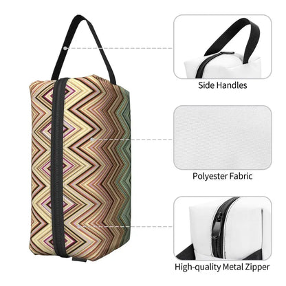 Zivelle Chevron Cosmetic Bag – Women's Zigzag Makeup Organiser | Lightweight Polyester Toiletry Pouch | Travel Beauty Storage Case