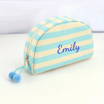 Marielle Personalised Striped Makeup Bag – Custom Name Embroidered Cosmetic Pouch | Colourful Canvas Travel Toiletry Organiser | Bridesmaid Gift