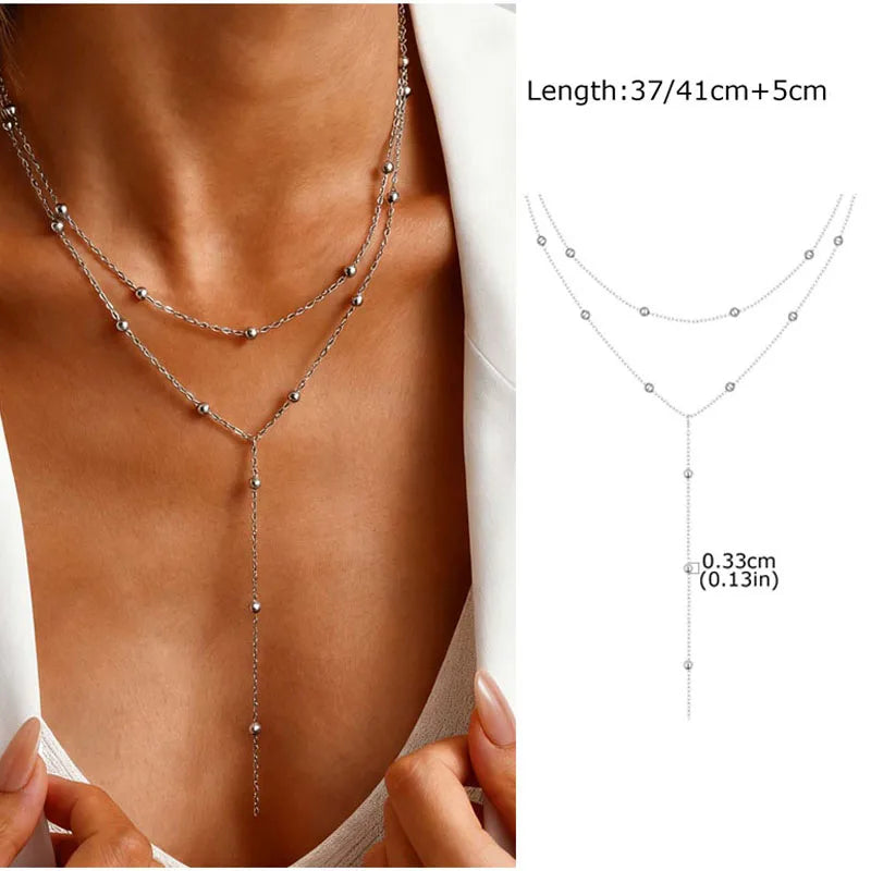 Aurelia Y-Drop Lariat Necklace – Gold-Plated Stainless Steel Necklace | Cubic Zirconia Drop Pendant | Dainty Layered Jewellery for Women