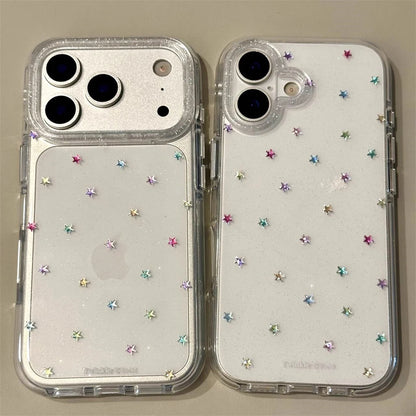 Stellara Glitter Star Transparent iPhone Case – Shiny Full-Coverage Phone Protector | Shockproof PC + TPU Design | Anti-Scratch Protective Cover
