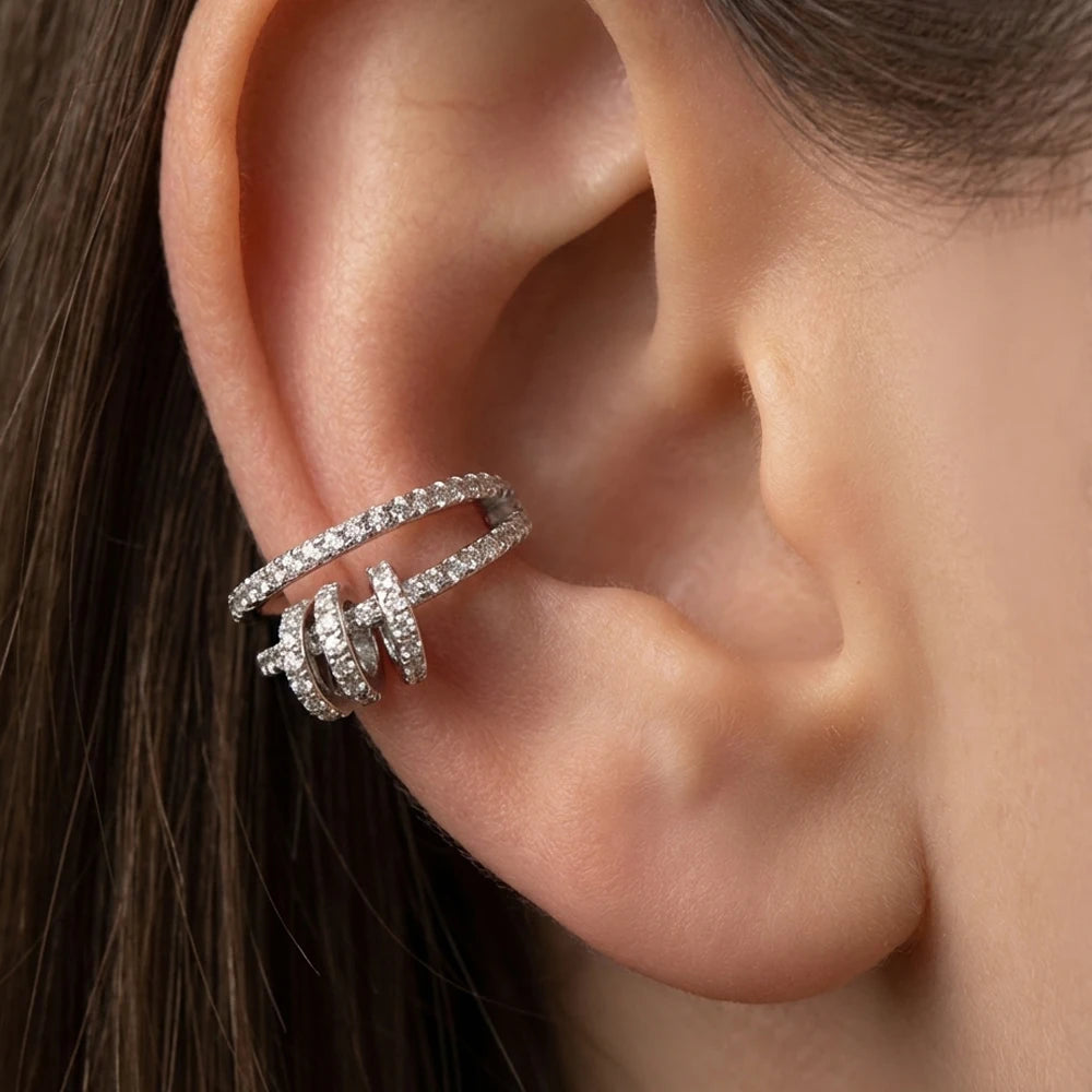 Aureline Cubic Zirconia Ear Cuff Earrings – Women’s No-Piercing Stainless Steel Ear Clips | Gold-Colour Huggie Design | Trendy Cartilage Jewellery