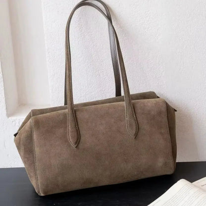 Veloura Suede Boston Shoulder Bag – Women’s Large Capacity Tote | Soft Commuter Handbag | Everyday Shopping Bag