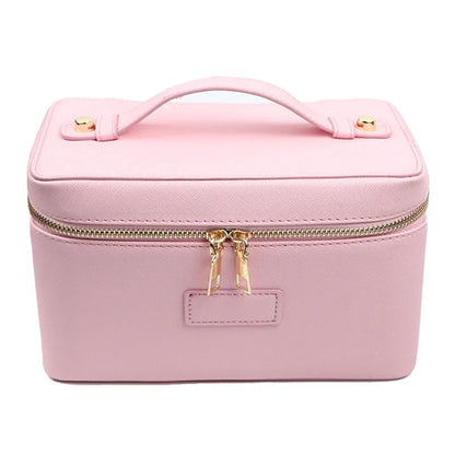 Bellavie Personalised Travel Cosmetic Case – Women’s Saffiano-Style Split Leather Makeup Bag | Custom Name Toiletry Organiser | Zipped Beauty Storage Case
