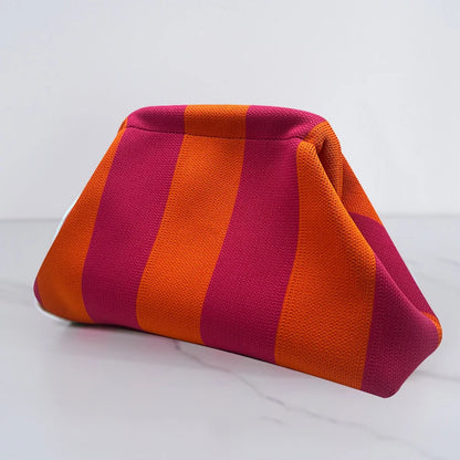 Solena Striped Woven Clutch Bag – Women’s Crochet-Style Beach Handbag | Soft Knitted Dumpling Purse | Casual Summer Clutch