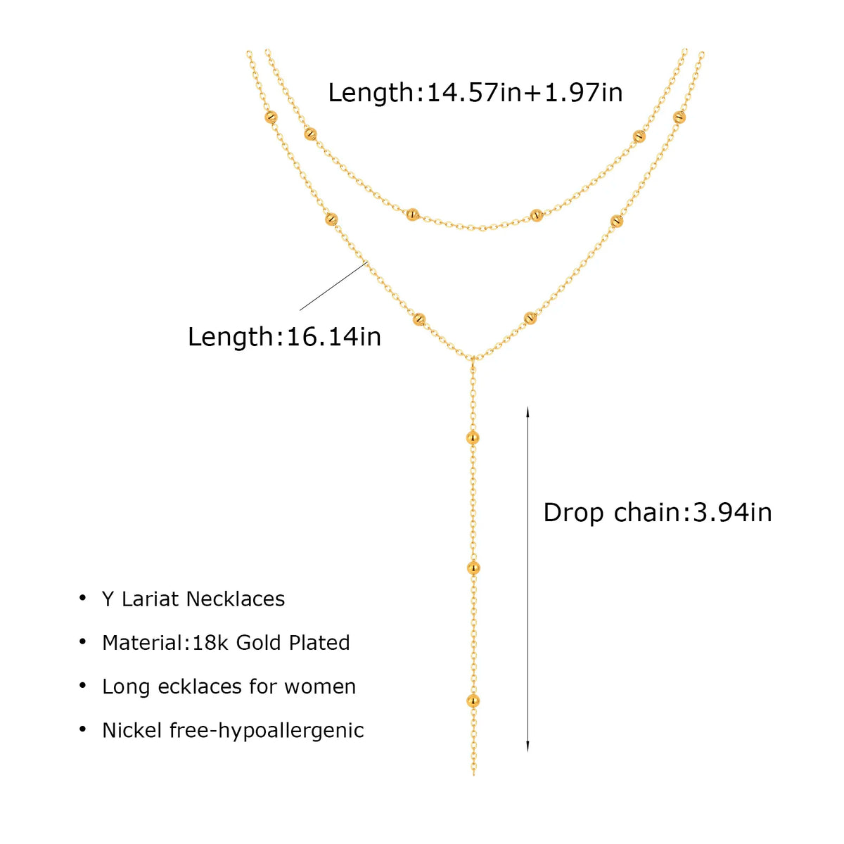 Aurelia Y-Drop Lariat Necklace – Gold-Plated Stainless Steel Necklace | Cubic Zirconia Drop Pendant | Dainty Layered Jewellery for Women