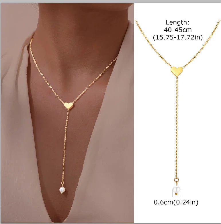 Aurelia Y-Drop Lariat Necklace – Gold-Plated Stainless Steel Necklace | Cubic Zirconia Drop Pendant | Dainty Layered Jewellery for Women