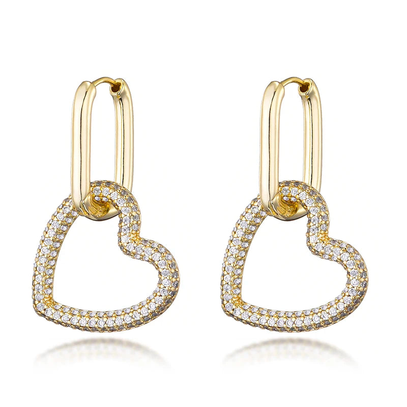 Amorette Heart Zircon Geometric Hoop Earrings – Gold-Tone Oval & Rectangle Drops | Colourful Crystal Jewellery | Elegant Women’s Earrings