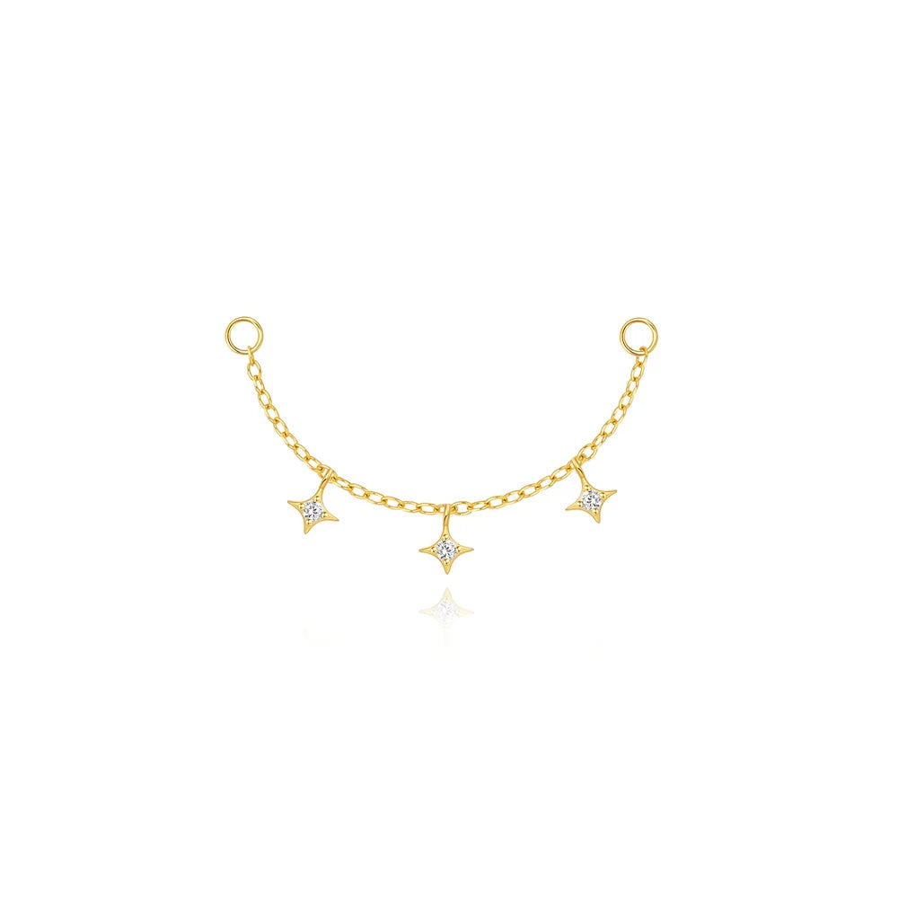 Elarisse 925 Sterling Silver Zircon Chain Stud – Women’s Flat-Back Piercing Earring | Kite Stone & Star Tassel Detail | Fine Jewellery
