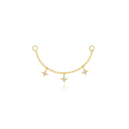 Elarisse 925 Sterling Silver Zircon Chain Stud – Women’s Flat-Back Piercing Earring | Kite Stone & Star Tassel Detail | Fine Jewellery