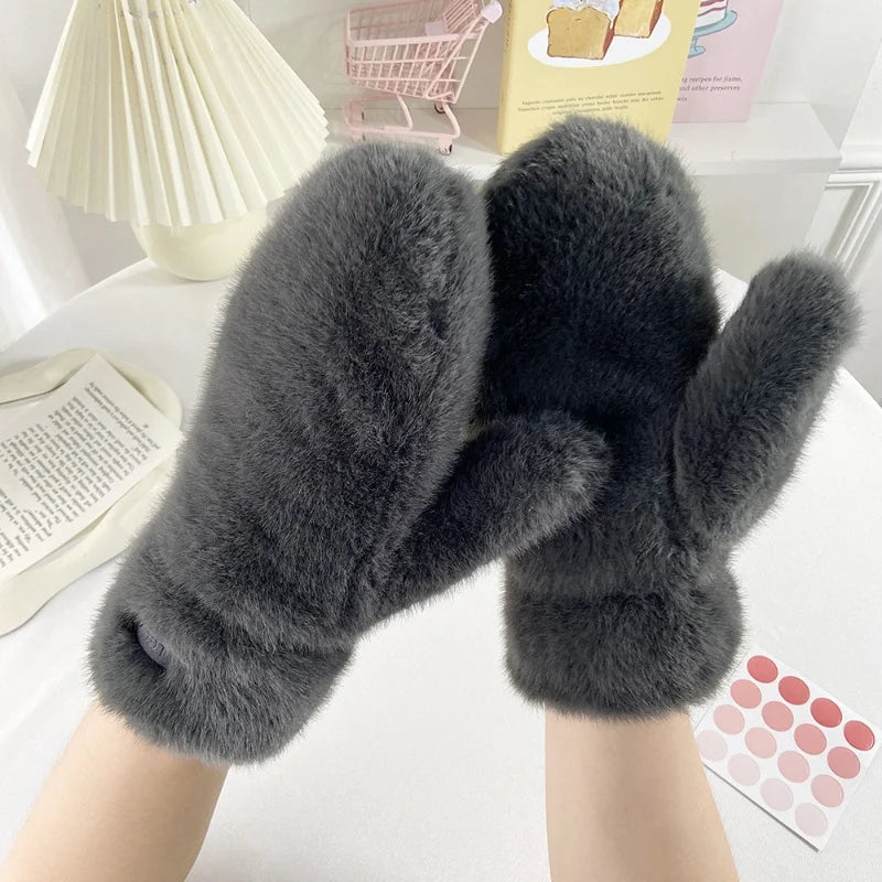 Velmira Faux Fur Winter Gloves – Women's Soft Plush Full-Finger Gloves | Thick Warm Wrist-Length Design | Elegant Cold Weather Accessories