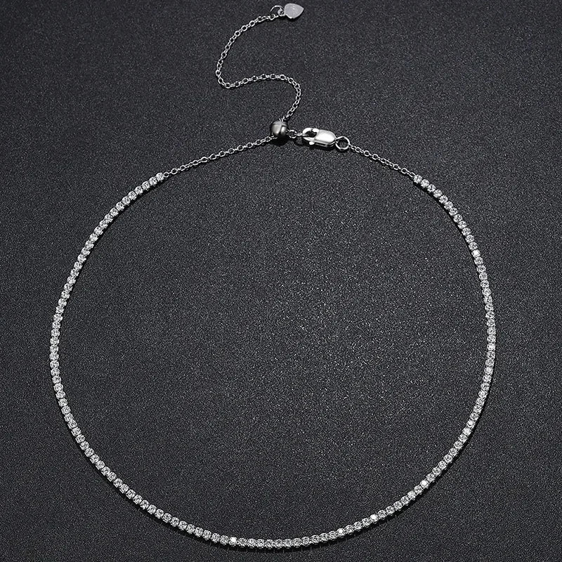 Celestia 2mm Moissanite Tennis Necklace – 925 Sterling Silver Choker |D-Colour Brilliant Stones | Adjustable Fine Jewellery for Women