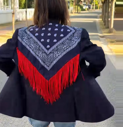 Marvella Printed Tassel Blazer – Women's Elegant Single-Breasted Jacket | Long Sleeve Lapel Blazer | Smart Casual Office Outerwear