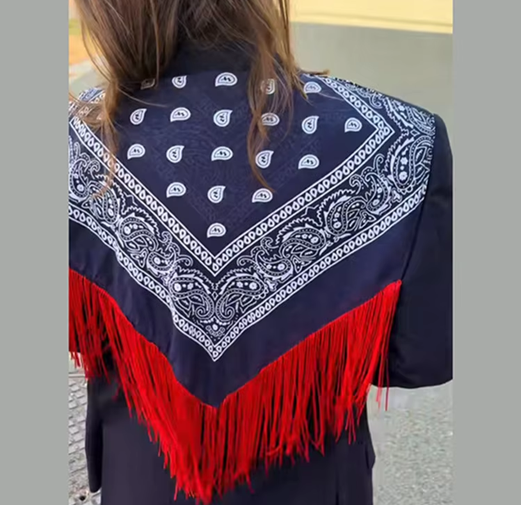 Marvella Printed Tassel Blazer – Women's Elegant Single-Breasted Jacket | Long Sleeve Lapel Blazer | Smart Casual Office Outerwear