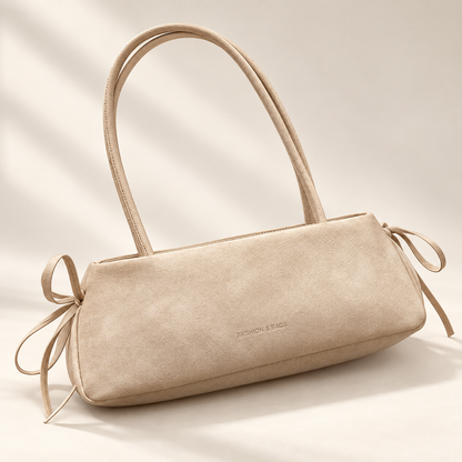 Bellavie Bow Square Shoulder Bag – Women’s Beige PU Handbag – Saint & Rose