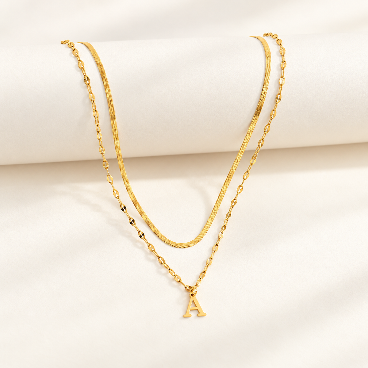 Elara Initial Layered Necklace Set — detail view