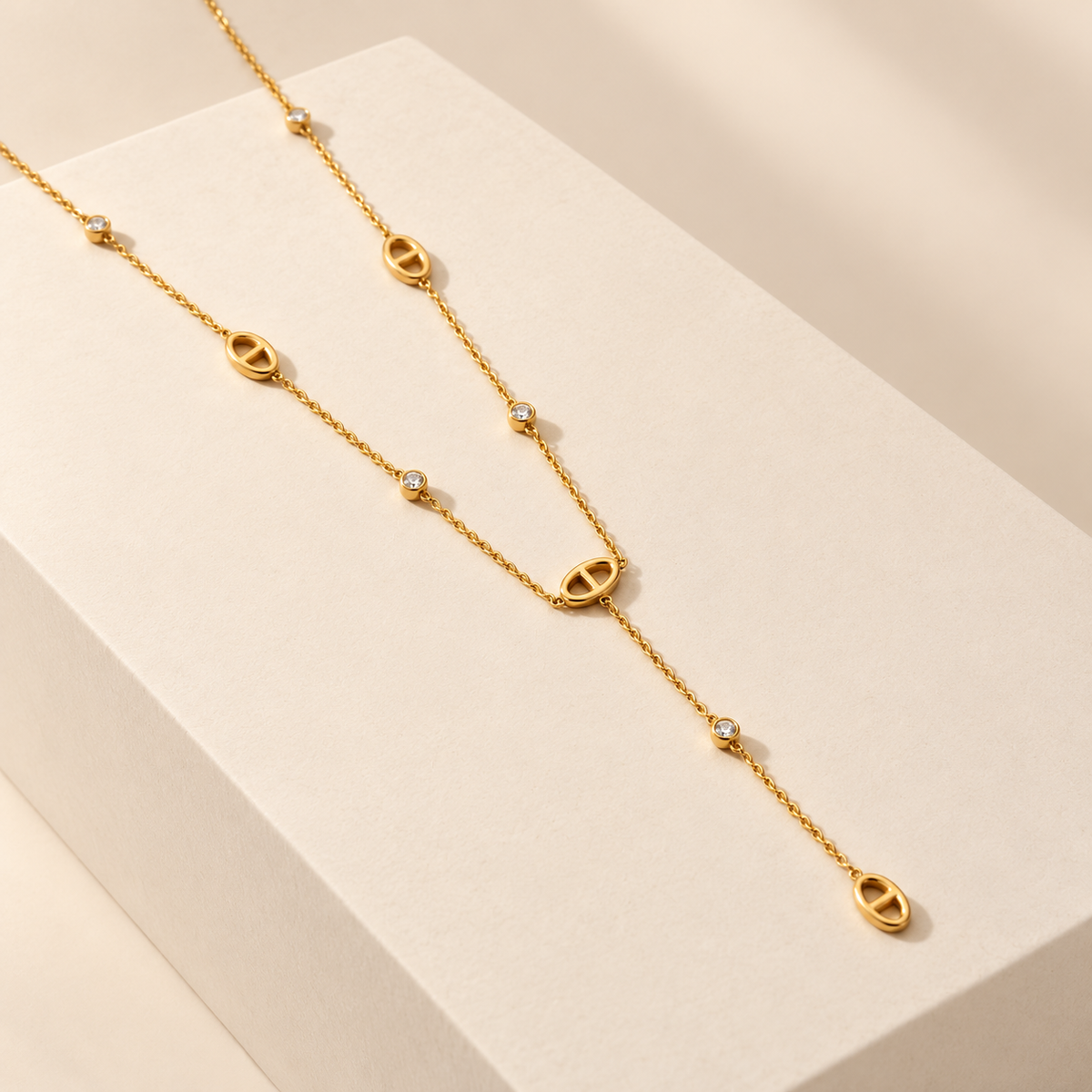 Marielle Luxe Y-Shape Lariat Necklace — ivory studio product photograph