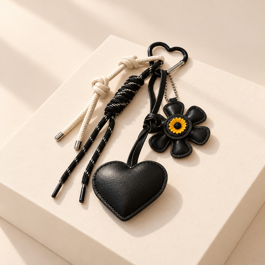 Florabelle Heart Leather Bag Charm — ivory studio product photograph