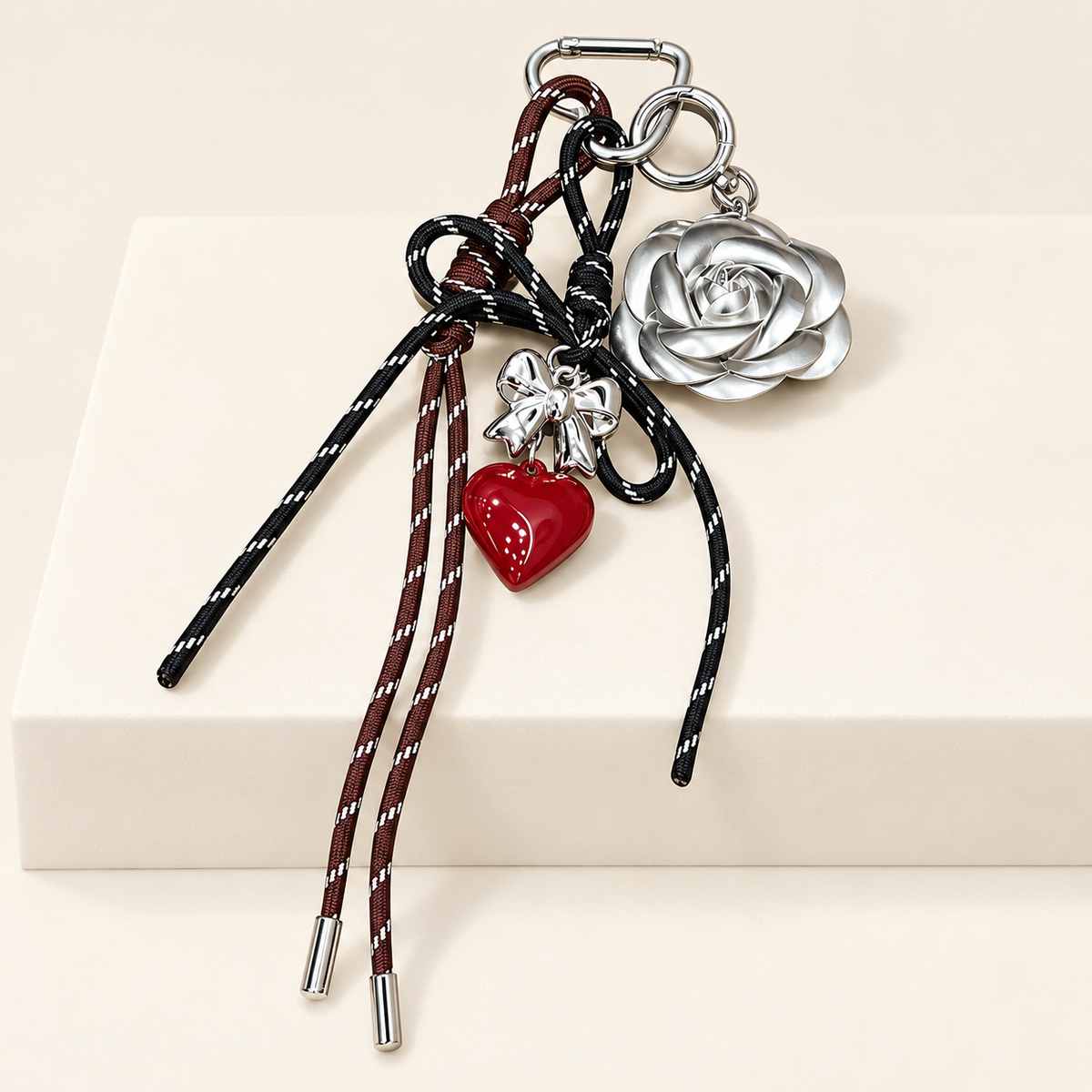 CaméliaHeart Camellia Flower Bag Charm — Silverflower — ivory studio photograph