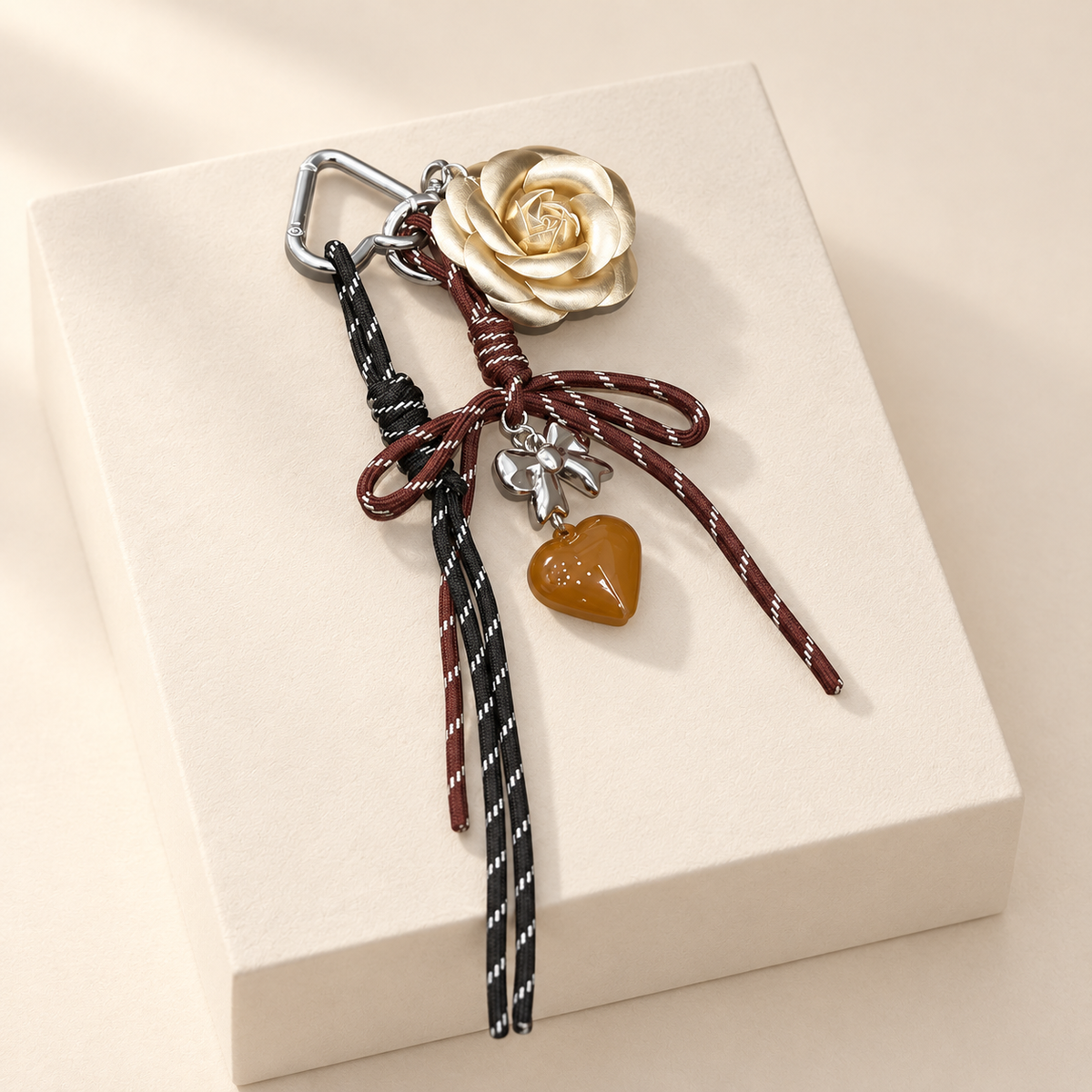 CaméliaHeart Camellia Flower Bag Charm — ivory studio product photograph
