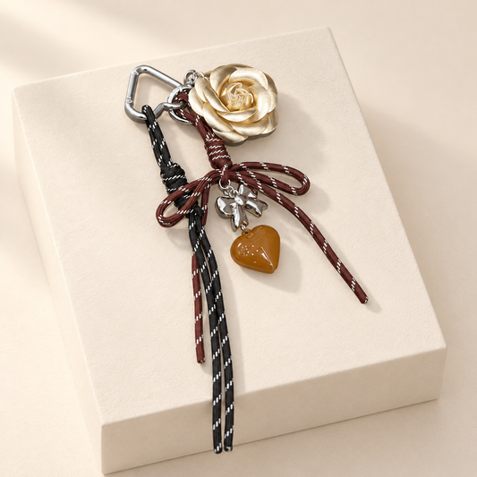 CaméliaHeart Camellia Flower Bag Charm — ivory studio product photograph