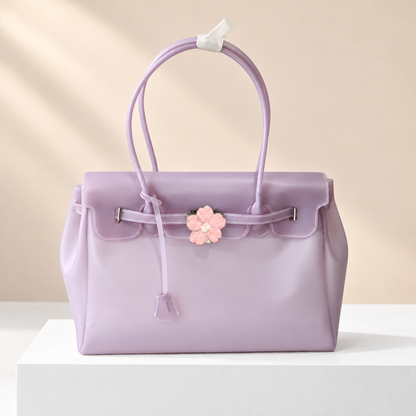 Celestia Lightweight Jelly Tote Bag — white plinth, warm beige background