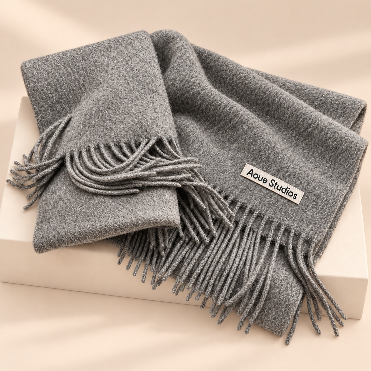 Wynmere 100% Wool Winter Scarf — warm beige studio background