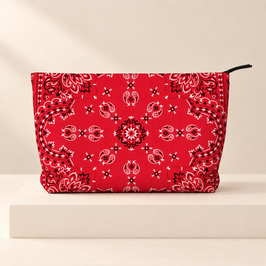 Rosavie Red Paisley Corduroy Makeup Bag — ivory studio product photograph