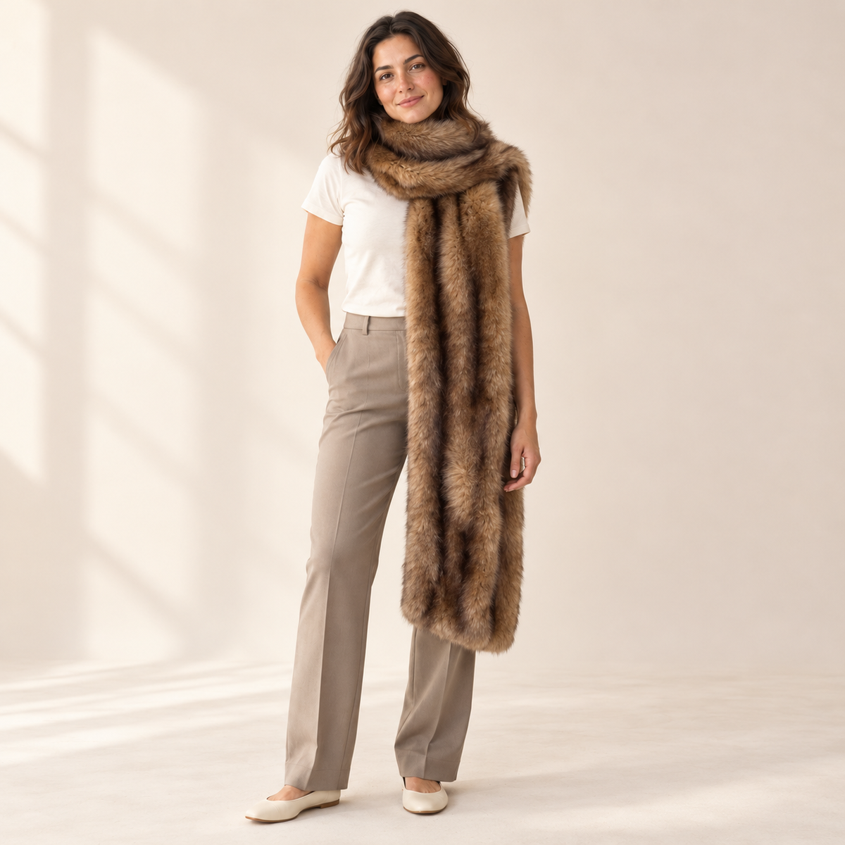 Velmora Faux Fur Pocket Scarf — styling view