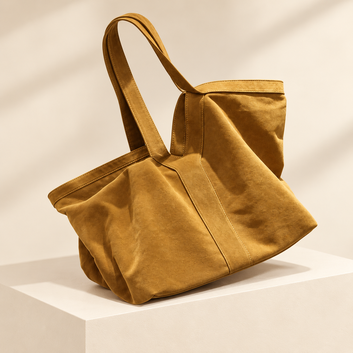 Sorelia Frosted Faux Suede Oversized Tote Bag — ivory studio gallery photograph